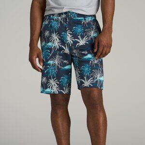 American Tall Printed Stretch Cotton Shorts for Tall Men in Blue and White Palms